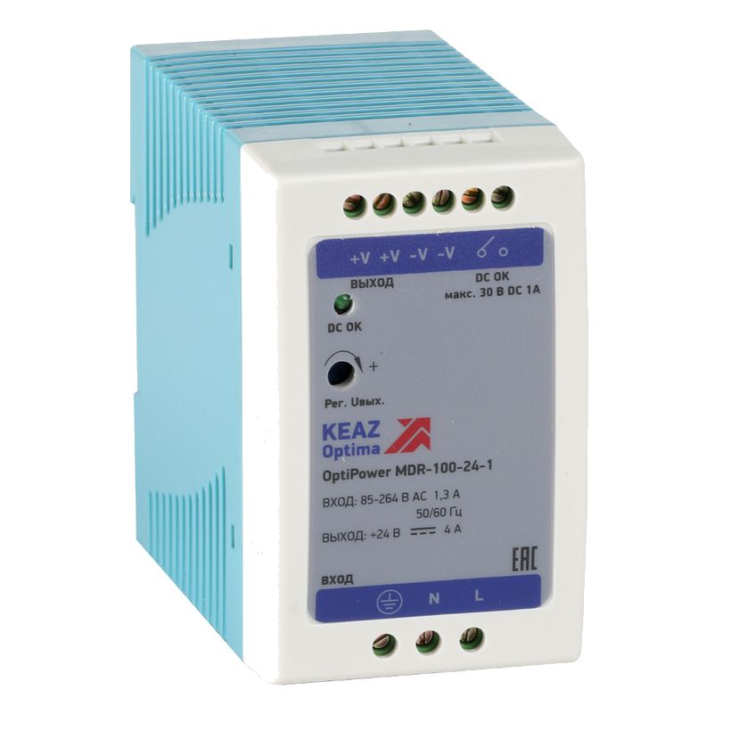 КЭАЗ OptiPower MDR — узкие блоки питания 24 В на DIN-рейку 10–100 Вт